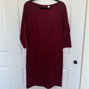 Burgundy Boat Neck Midi Dress